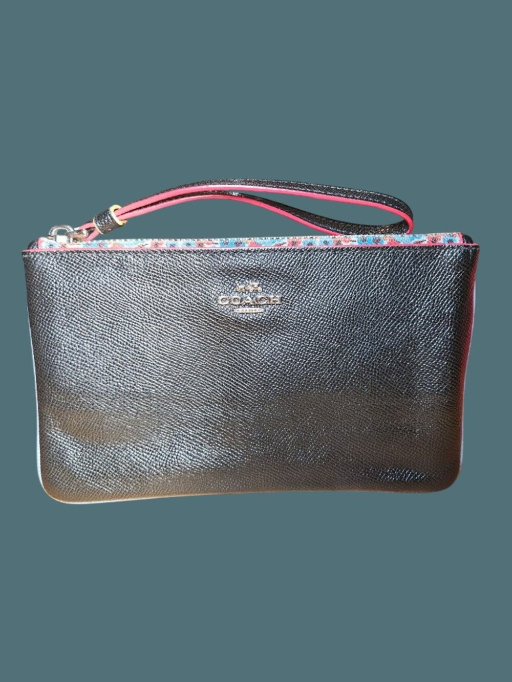 Coach Black Leather Edgepaint Large  Wristlet Wallet Clutch